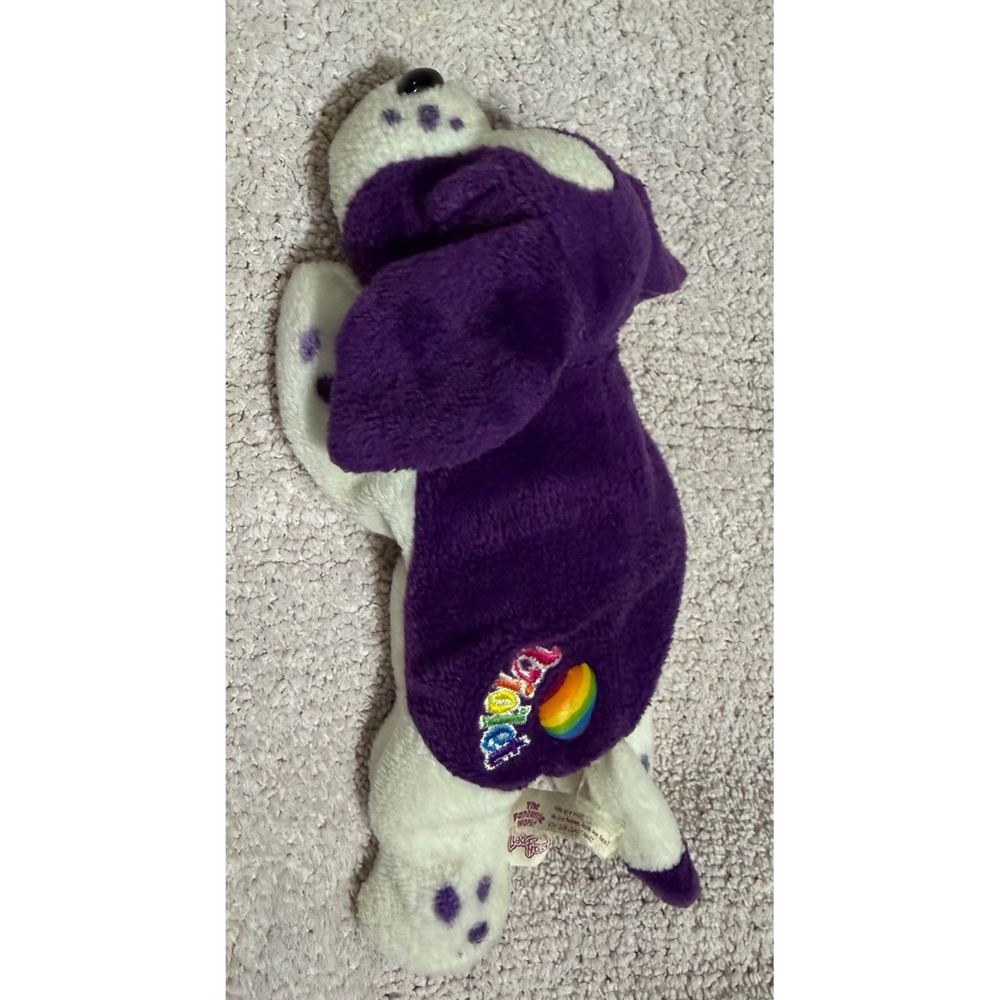 Vintage Lisa Frank Violet Dog Plush Purple White Rainbow Heart 90s
